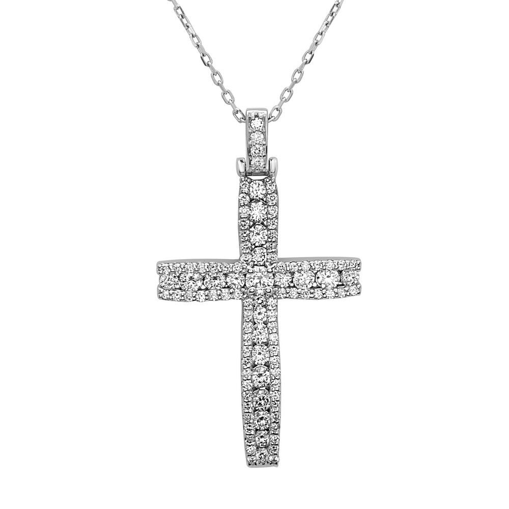 1.15Ct Diamond Cross Pendant, 18" Gold Chain in 14K White Gold