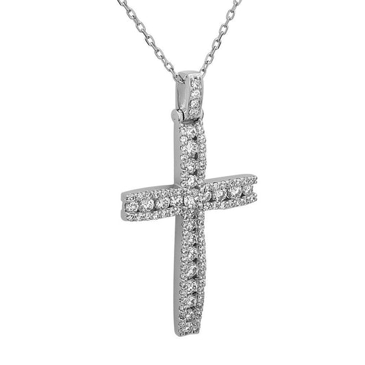 1.15Ct Diamond Cross Pendant, 18" Gold Chain in 14K White Gold