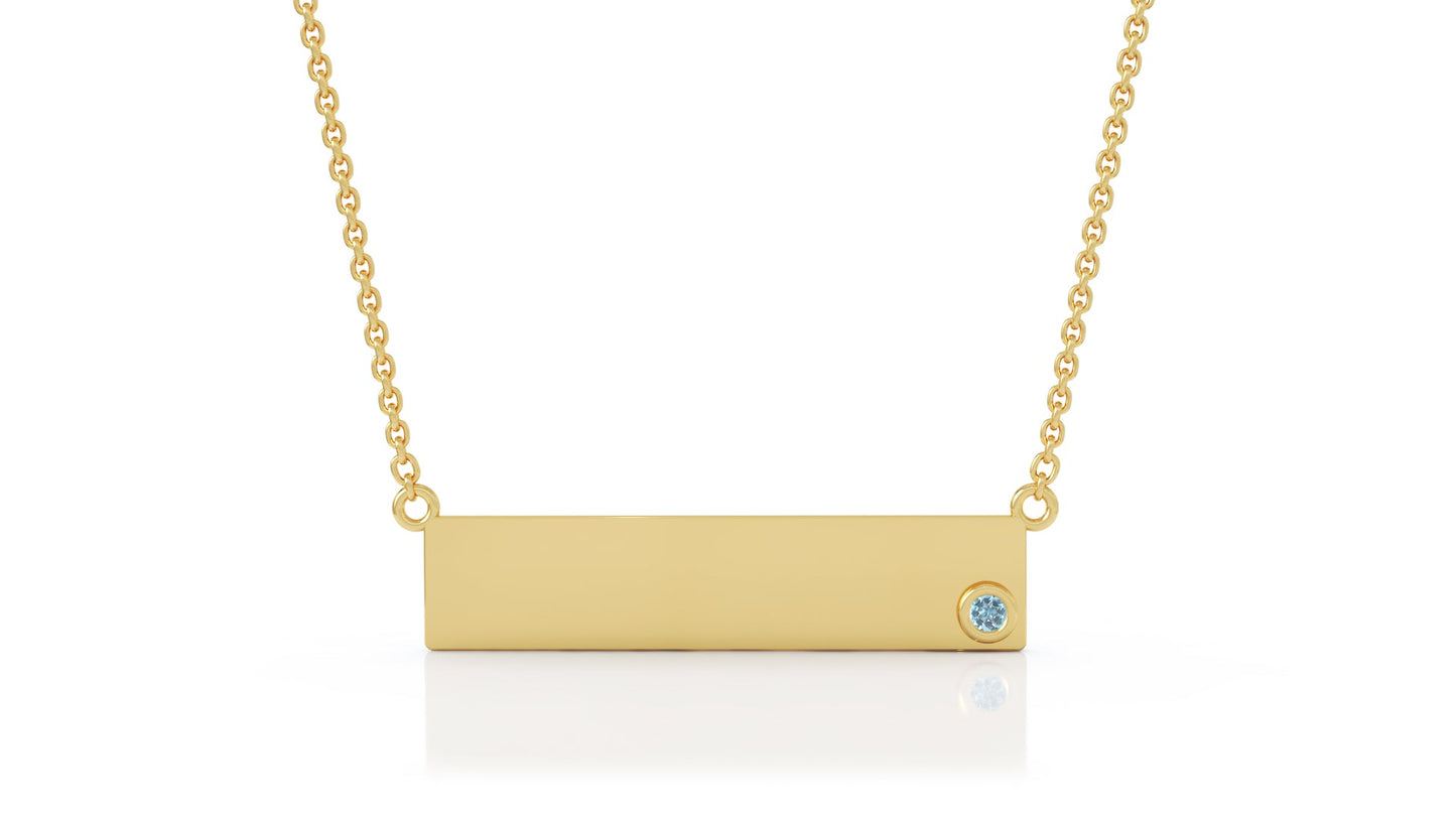 0.03Ct Gemstone Engravable Bar Necklace, 17"-18" in 14K Gold