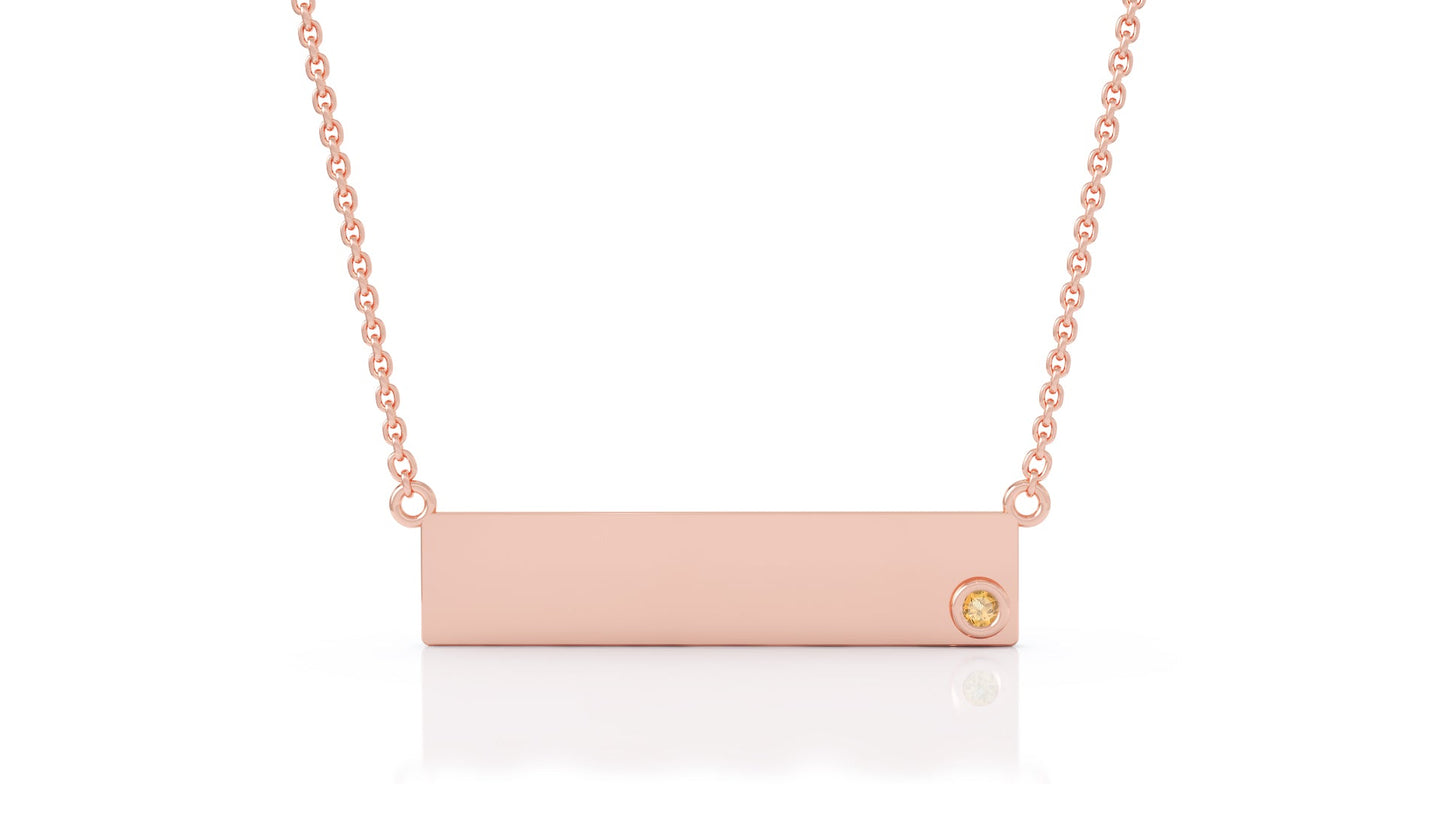 0.03Ct Gemstone Engravable Bar Necklace, 17"-18" in 14K Gold