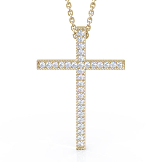 0.30Ct Diamond Cross Pendant, 18" Gold Chain in 14K Gold