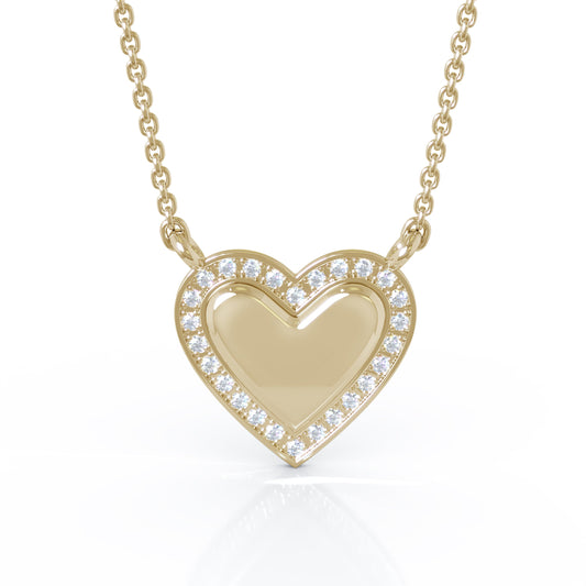 0.25Ct Diamond Satin Heart Necklace, 18" Gold Chain in 14K Gold