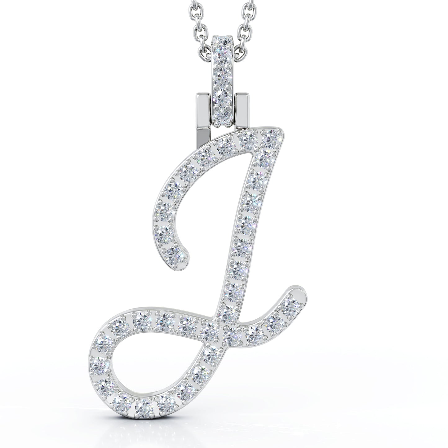 Diamond A-Z Alphabet Initial Letter Pendant Necklace, 18" Gold Chain in 14K Gold