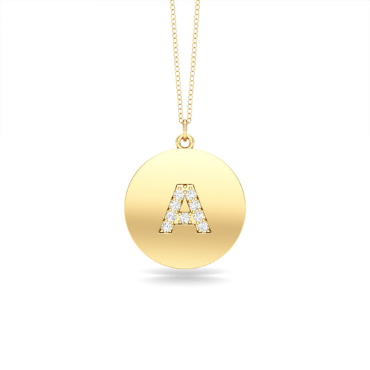 0.07Ct Diamond A-Z Alphabet Initial Pendant, 18" Gold Chain in 14K Gold