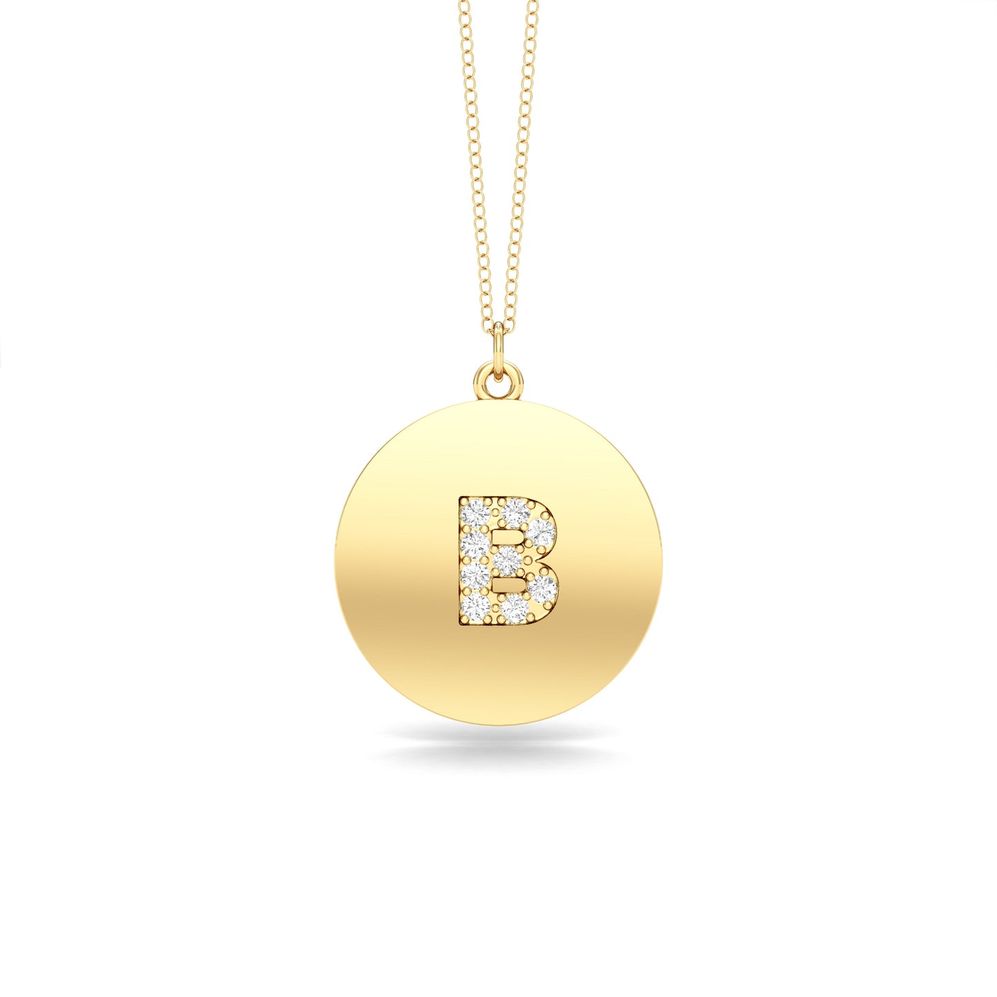 0.07Ct Diamond A-Z Alphabet Initial Pendant, 18" Gold Chain in 14K Gold