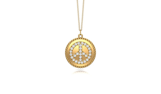 0.24Ct Diamond Peace Disc Pendant, 18" Gold Chain in 14K Gold