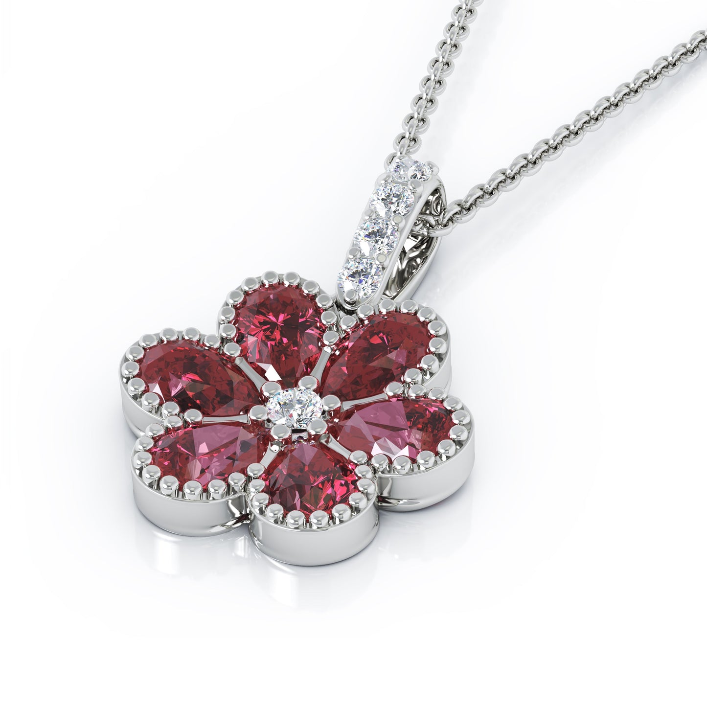 14K Gold Gemstone & Diamond Flower Pendant, 18" Gold Chain