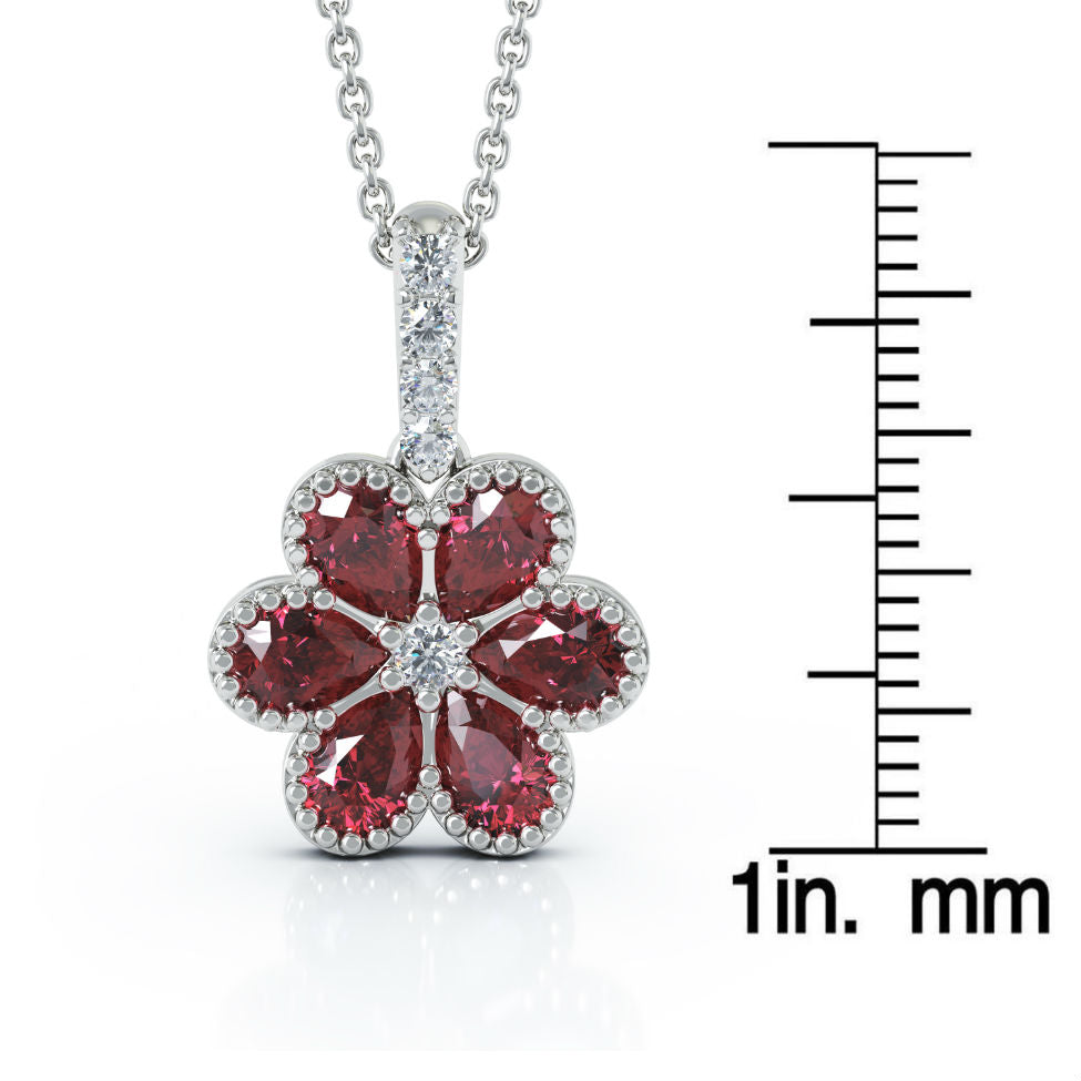 14K Gold Gemstone & Diamond Flower Pendant, 18" Gold Chain