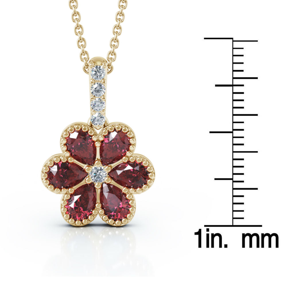 14K Gold Gemstone & Diamond Flower Pendant, 18" Gold Chain