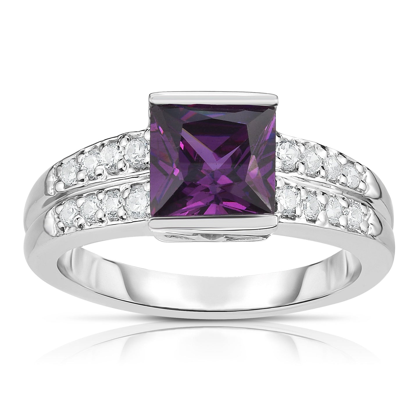 Princess Cut Gemstone & 0.25Ct Diamond Ring in 14K White Gold