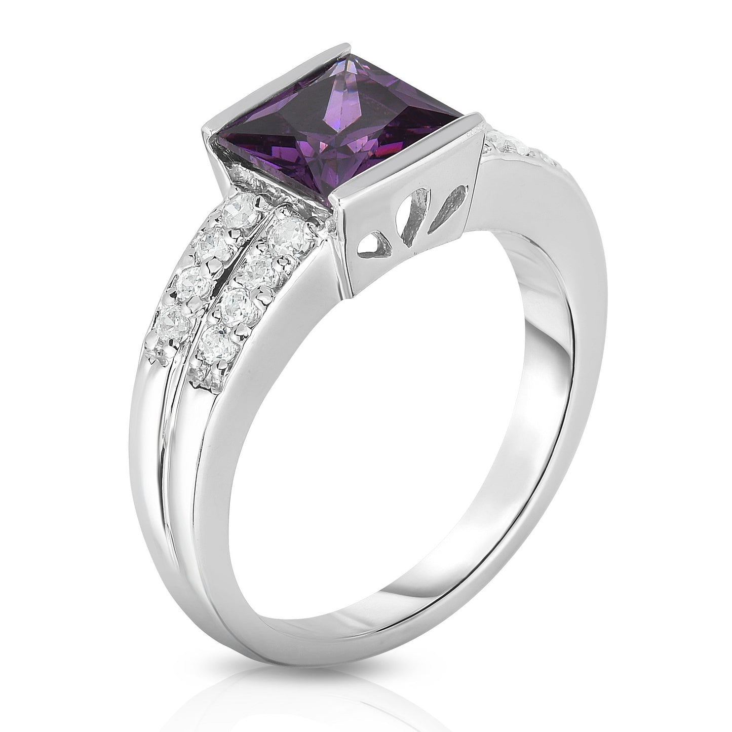Princess Cut Gemstone & 0.25Ct Diamond Ring in 14K White Gold