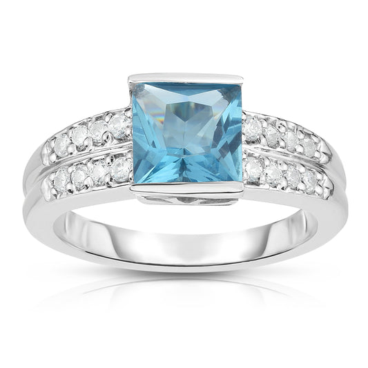 Princess Cut Gemstone & 0.25Ct Diamond Ring in 14K White Gold