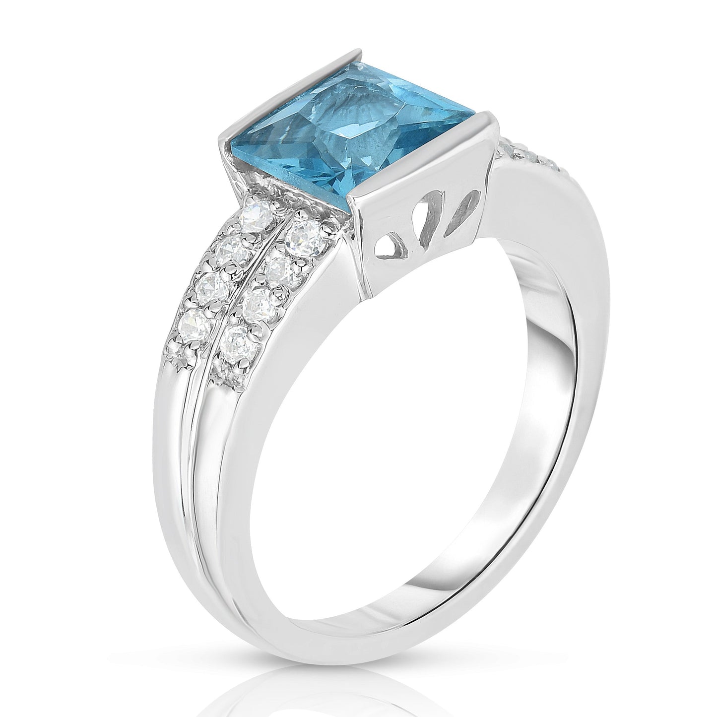 Princess Cut Gemstone & 0.25Ct Diamond Ring in 14K White Gold