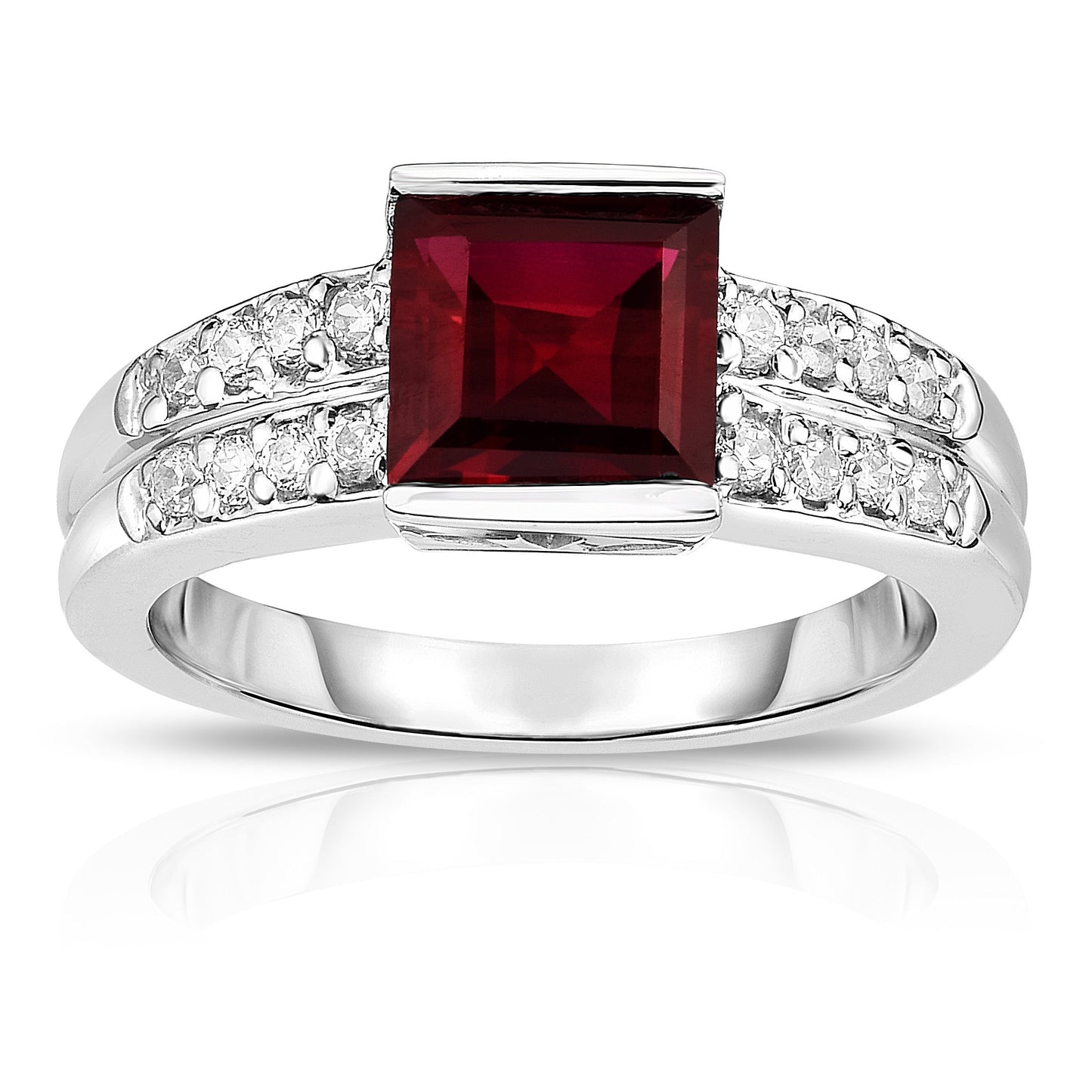 Princess Cut Gemstone & 0.25Ct Diamond Ring in 14K White Gold
