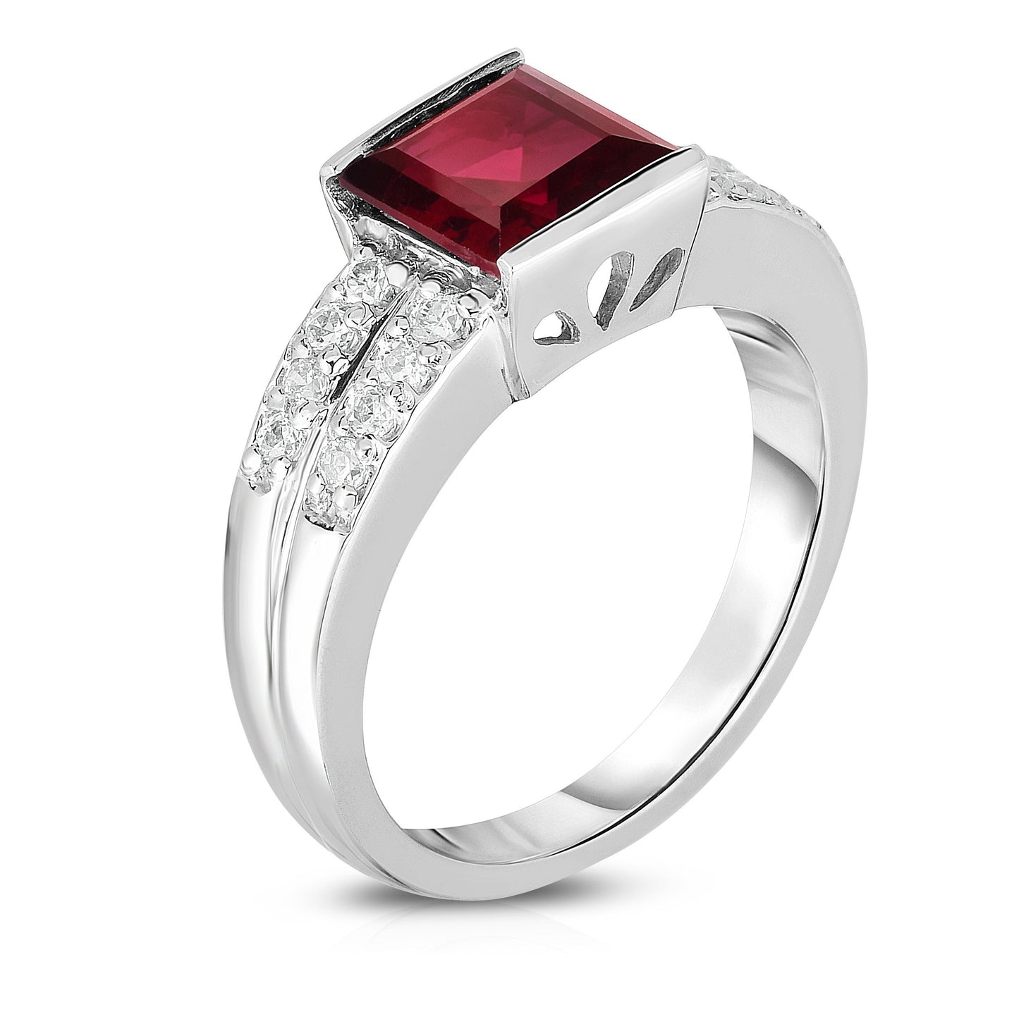 Princess Cut Gemstone & 0.25Ct Diamond Ring in 14K White Gold