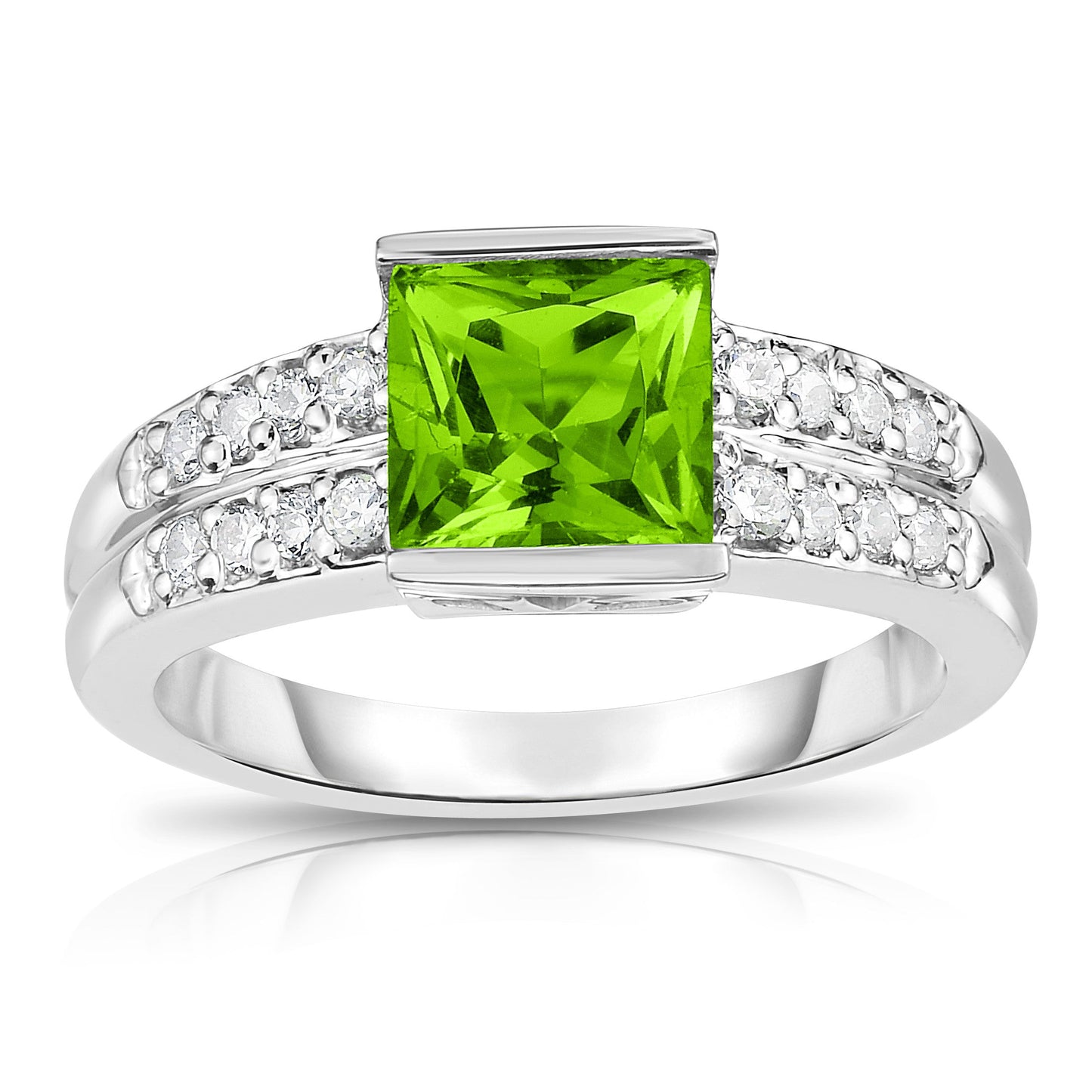 Princess Cut Gemstone & 0.25Ct Diamond Ring in 14K White Gold