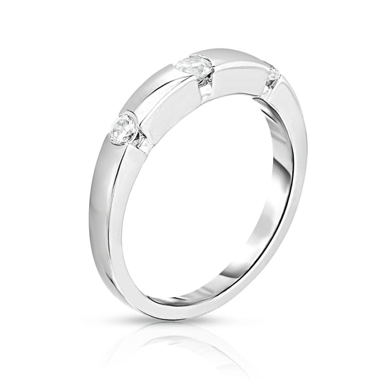 3-Stone Channel 0.22Ct Diamond Ring in 14K White Gold