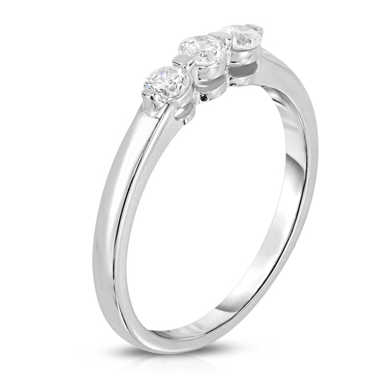 3-Stone Single Prong 0.23Ct Diamond Ring in 14K White Gold