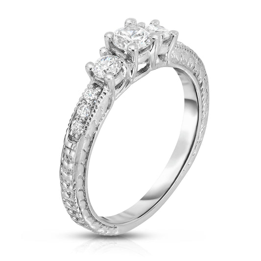 3-Stone 0.40Ct Diamond Engagement Ring in 14K White Gold
