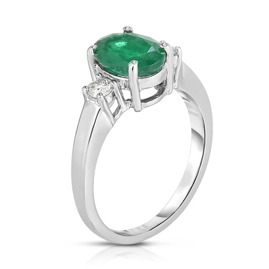 Oval Emerald & 0.20Ct Diamond Ring in 14K White Gold