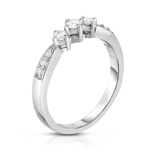 3-Stone 0.25Ct Diamond Engagement Ring in 14K White Gold