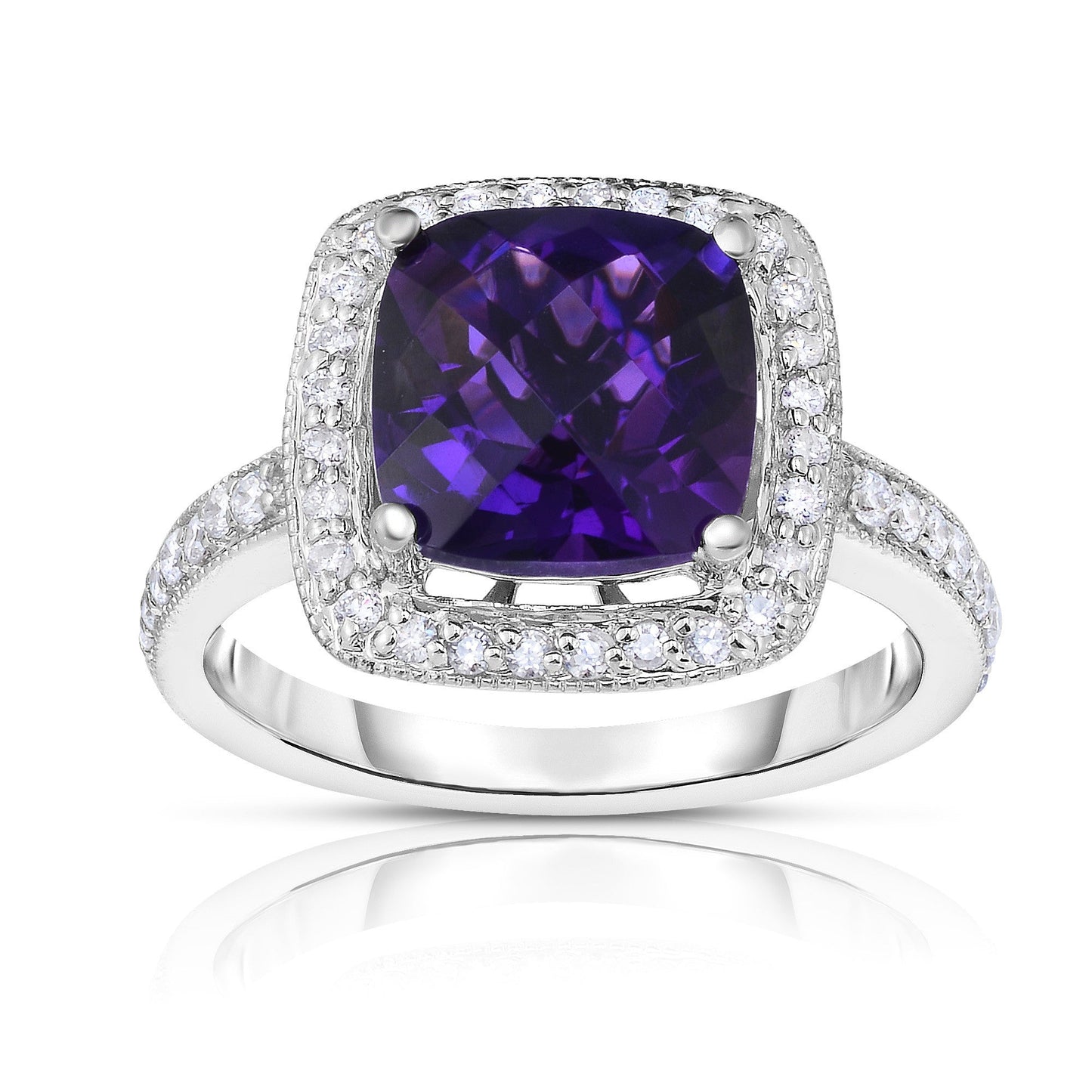 Cushion Gemstone & 0.40Ct Diamond Milligrain Ring in 14K Gold