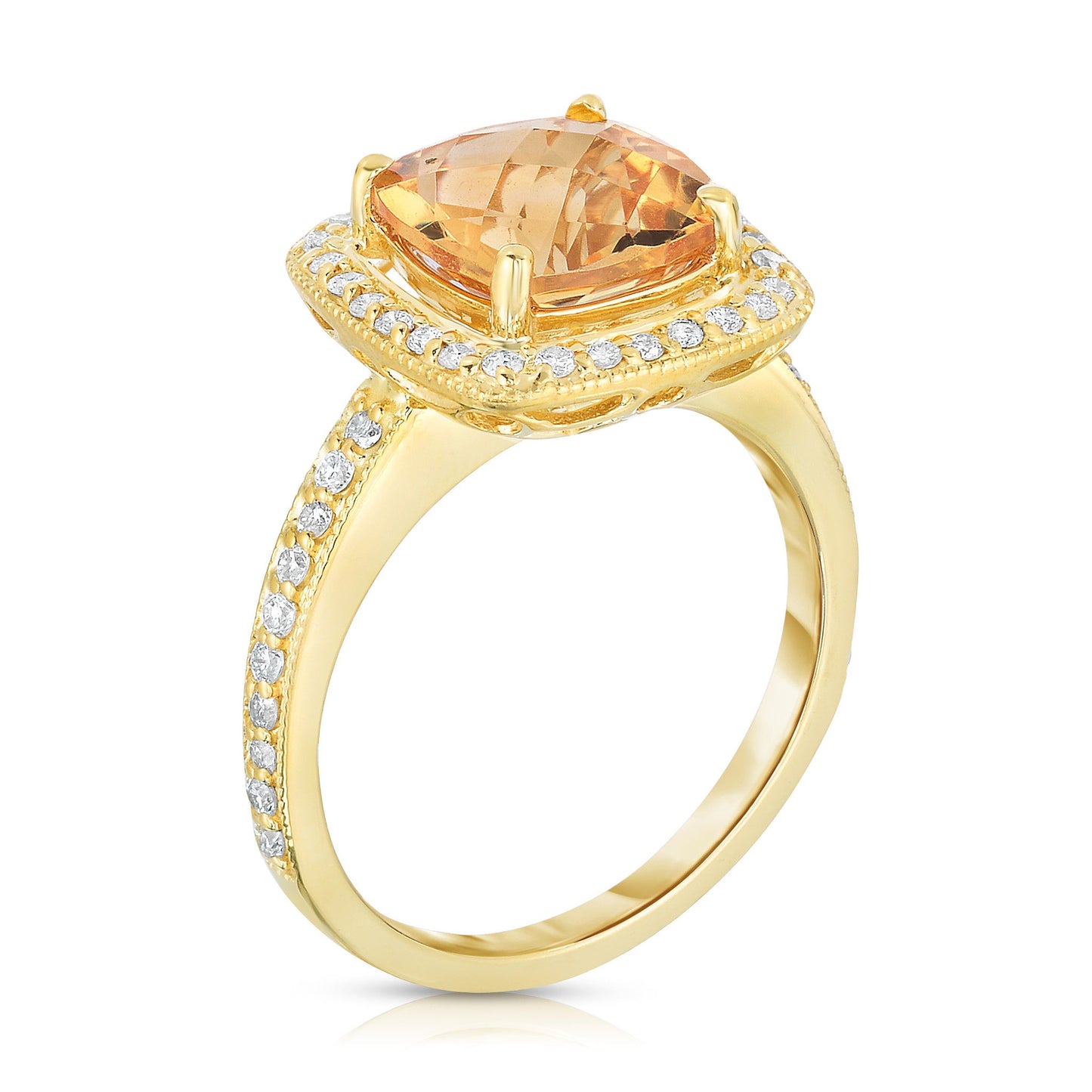 Cushion Gemstone & 0.40Ct Diamond Milligrain Ring in 14K Gold