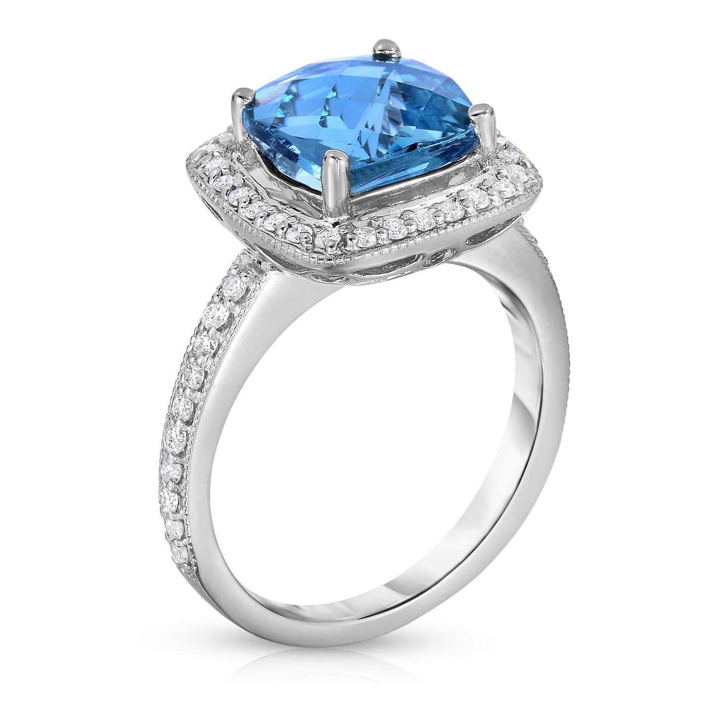 Cushion Gemstone & 0.40Ct Diamond Milligrain Ring in 14K Gold