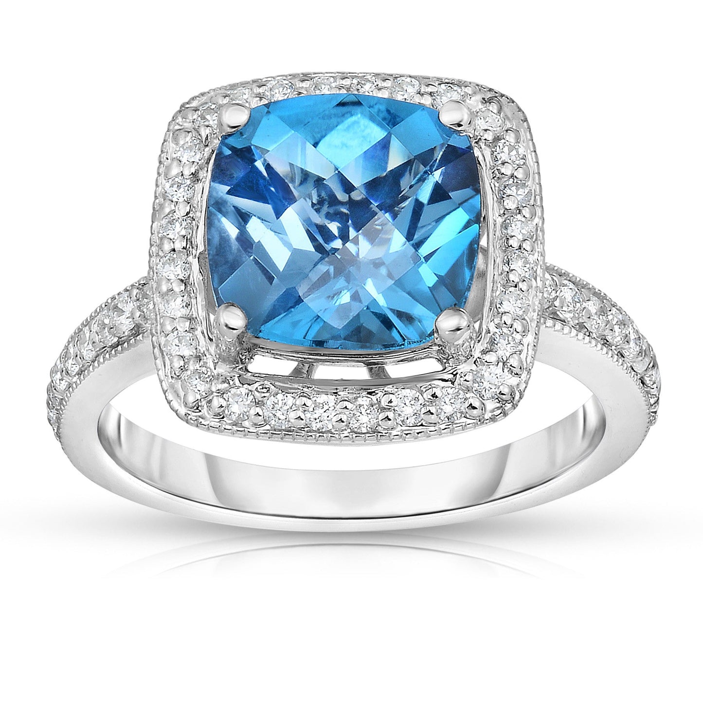 Cushion Gemstone & 0.40Ct Diamond Milligrain Ring in 14K Gold