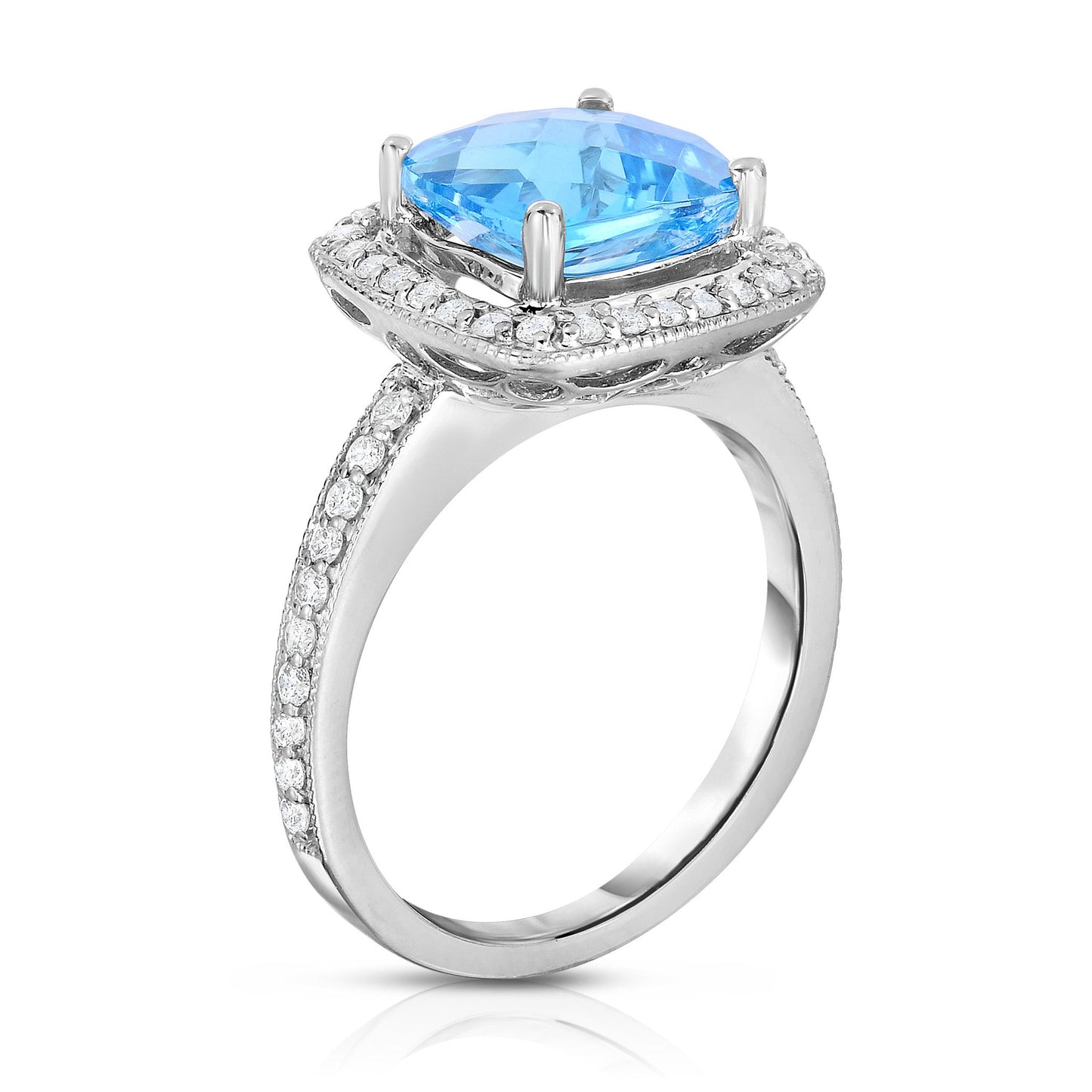 Cushion Gemstone & 0.40Ct Diamond Milligrain Ring in 14K Gold