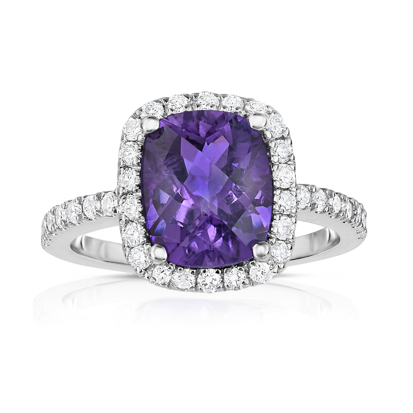 Emerald Shape Gemstone & 0.50Ct Diamond Ring in 14K White Gold