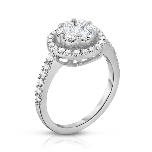 0.95Ct Diamond Cluster Ring in 14K White Gold