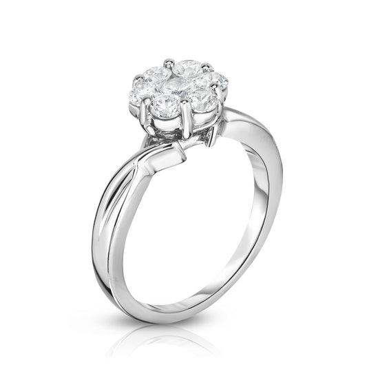 1.00Ct Diamond Cluster Ring in 14K White Gold