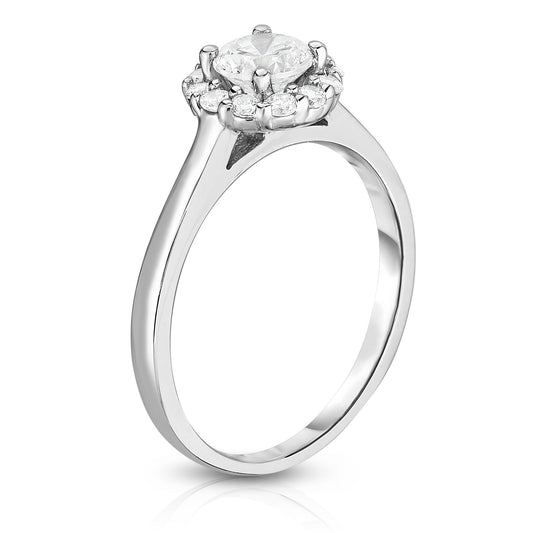 GIA Certified 0.90Ct Diamond Cluster Ring in 14K White Gold