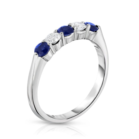 5-Stone Blue Sapphire & 0.25Ct Diamond Ring in 14K White Gold