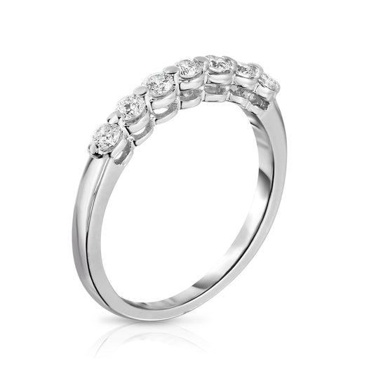 7-Stone Single Prong 0.35Ct Diamond Ring in 14K White Gold