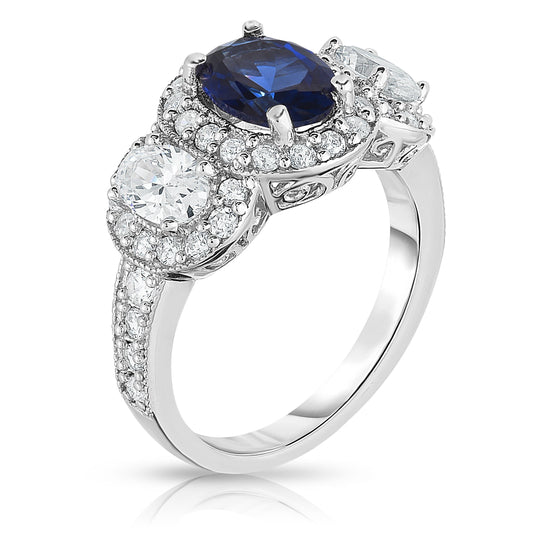 Oval Blue Sapphire & 1.30Ct Diamond Ring in 14K White Gold