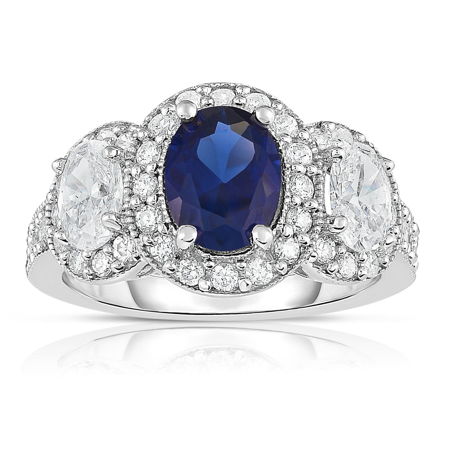 Oval Blue Sapphire & 1.30Ct Diamond Ring in 14K White Gold