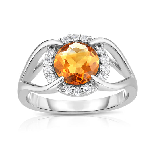 8MM Gemstone and 0.18Ct Diamond Ring in 14K White Gold