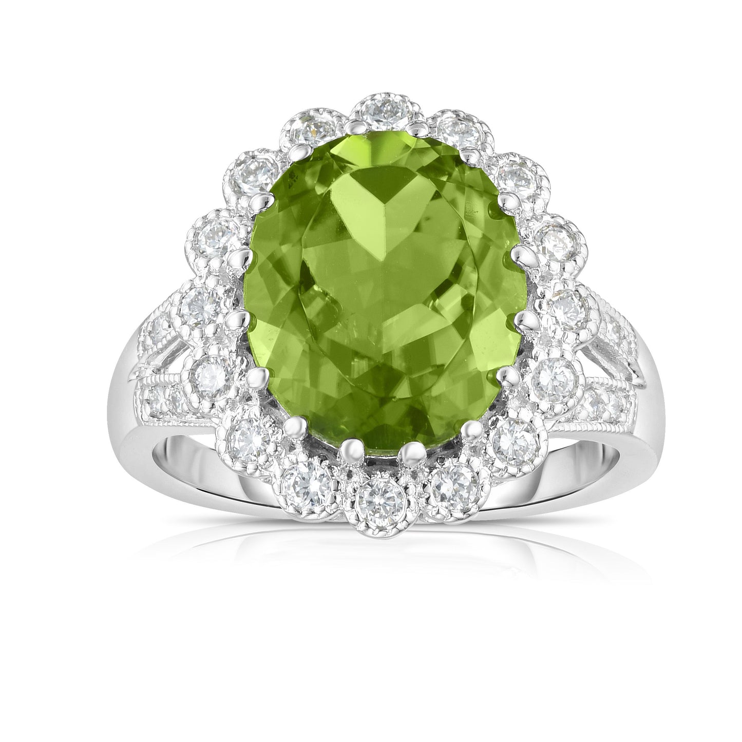 Peridot & 0.40Ct Diamond Anniversary Ring in 14K White Gold