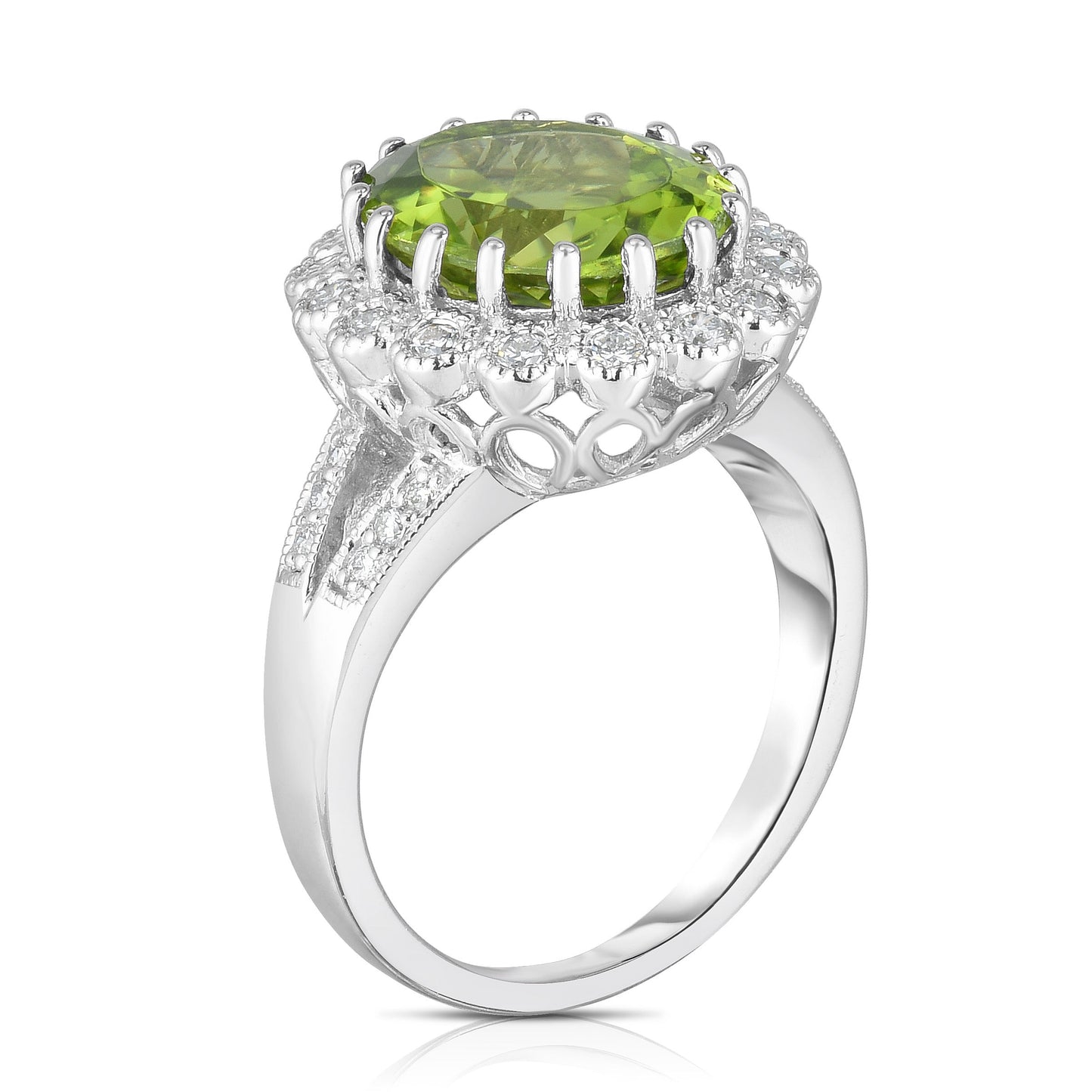 Peridot & 0.40Ct Diamond Anniversary Ring in 14K White Gold