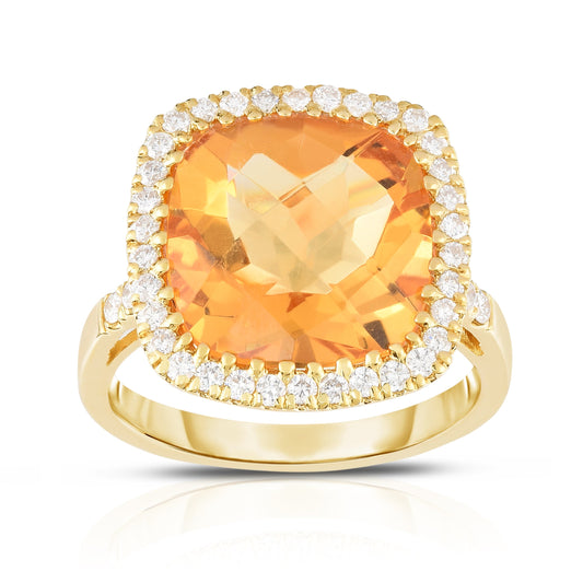 Cushion Cut Gemstone and 0.45Ct Diamond Cocktail Ring in 14K Gold