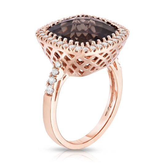 Smoky Topaz and 0.42Ct Diamond Cocktail Ring in 14K Rose Gold