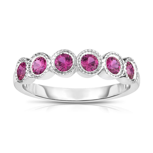 6-Stone Bezel 3MM Gemstone Ring in 14K White Gold