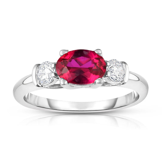 Oval Gemstone & Diamond Ring in 14K White Gold