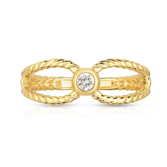 Bezel 0.10Ct Diamond Twisted Stackable Ring in 14K Gold
