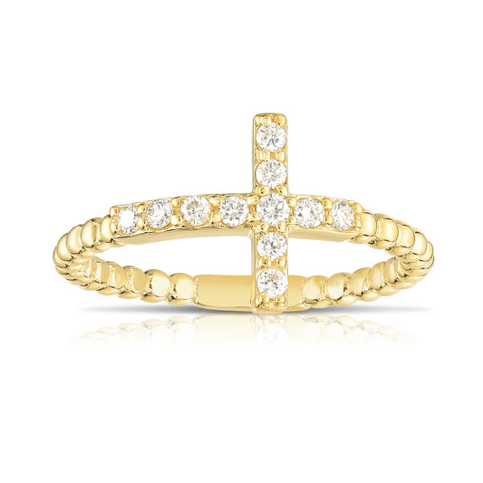 0.15Ct Diamond Bead Cross Ring in 14K Gold