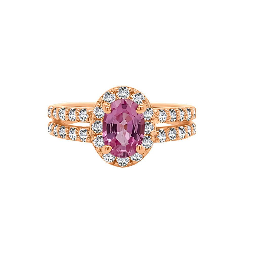 Gemstone & 0.60Ct Diamond Engagement Ring in 14K White Gold
