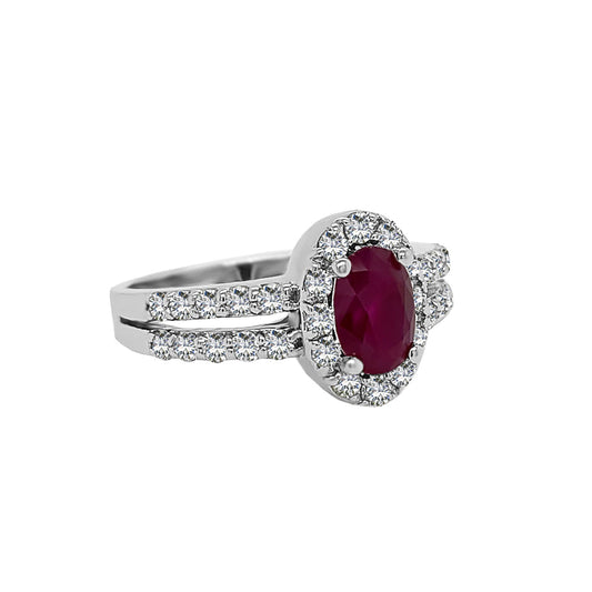 Gemstone & 0.60Ct Diamond Engagement Ring in 14K White Gold