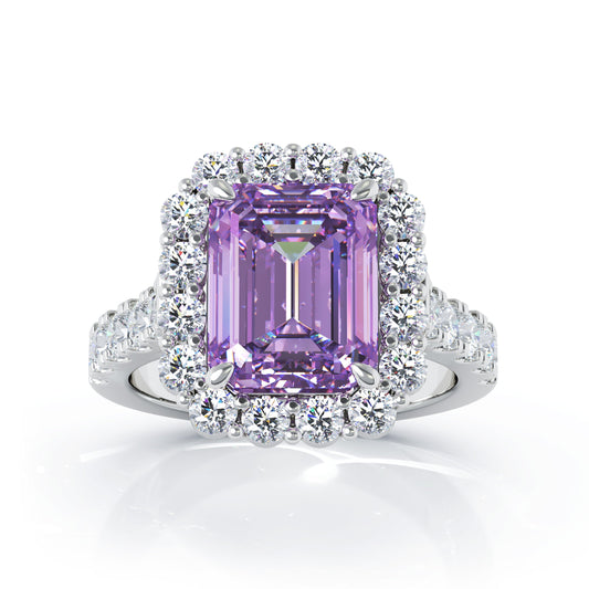 Emerald Cut Gemstone & 1.30Ct Diamond Ring in 14K Gold